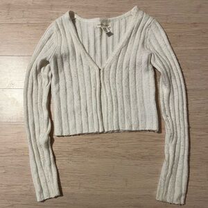 Women's Cream Cropped Open Ribbed Sweater